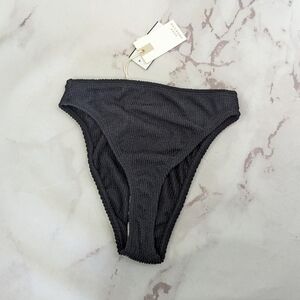 Good American Swim Bottom Women Black Crinkle Bikini Always Cheeky